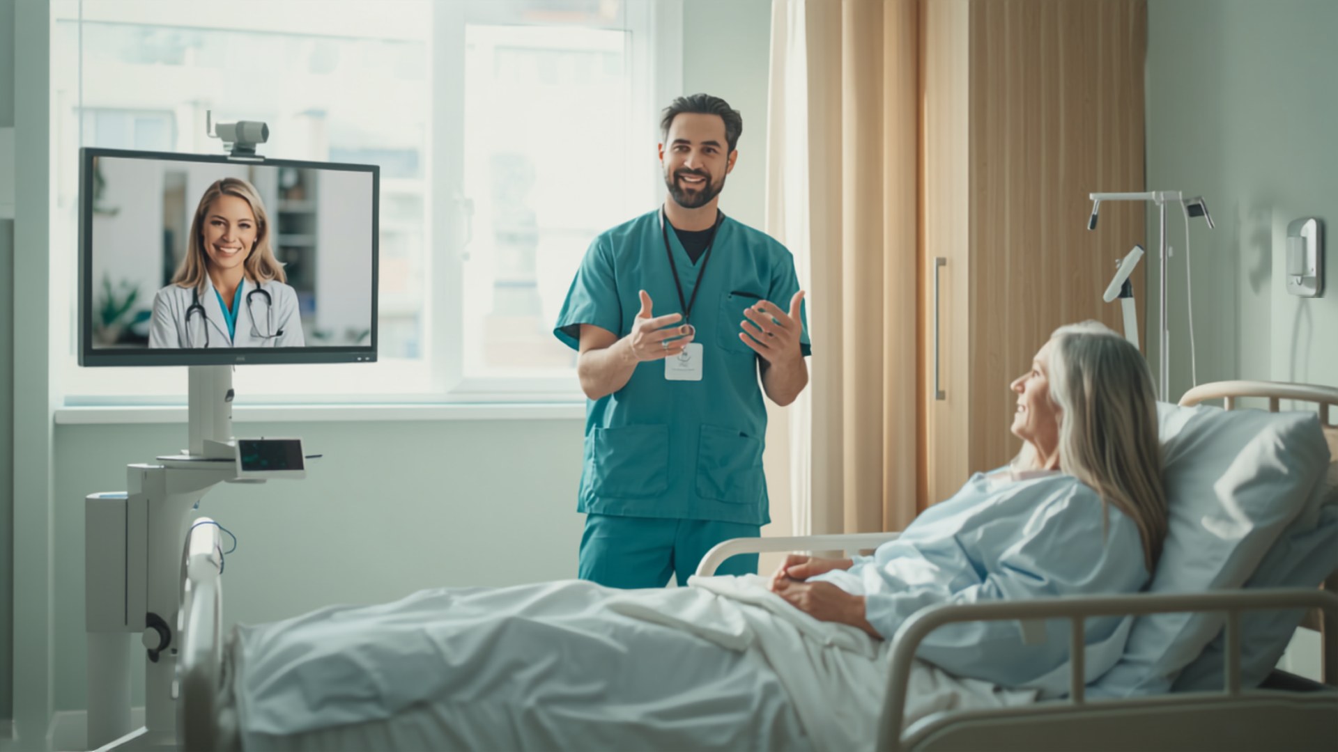 Telemedicine cart consult in a hospital room